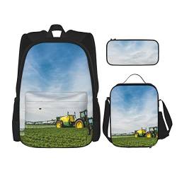 Schulrucksack mit Kuhfell-Aufdruck, für Jungen und Mädchen, Schul-Büchertaschen-Set, Schüler-Rucksack mit Lunchbox und Federmäppchen, Traktor Farm, EinheitsgröÃŸe von NHGFVT