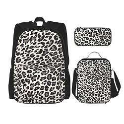 Schulrucksack mit Quallen-Muster, für Jungen und Mädchen, Schul-Büchertaschen-Set, Schüler-Rucksack mit Lunchbox und Federmäppchen, Leopardenmuster 1, EinheitsgröÃŸe von NHGFVT