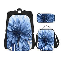 Tropische Blätter Schulrucksack Jungen Mädchen Schule Büchertasche Set Schüler Rucksack mit Lunchbox und Federmäppchen, Blaue Dahlie, EinheitsgröÃŸe von NHGFVT
