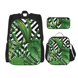 Tropische Blätter Schulrucksack Jungen Mädchen Schule Büchertasche Set Schüler Rucksack mit Lunchbox und Federmäppchen, Tropische Blätter, EinheitsgröÃŸe von NHGFVT