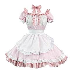 NHNKB Süßes Pink Dienstmädchenkostüm Gothic Lolita Kleid Damen Dienstmädchen Kleidung Rosa süßes weiches Kostüm-Cosplay-Kleid für Damen, Lolita-Kleid Mittelalterliche Kostüme Bäuerinnen (Pink, L) von NHNKB
