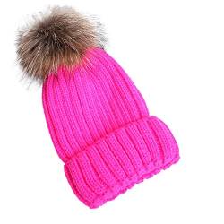 NIAISI Warm Thick Strickmütze Liebenswert Kappe Bommelmütze,Pink-OneSize von NIAISI