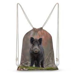 NIBABA Rucksack mit Kordelzug, niedliches Wildschwein-Design, große Kapazität, wasserabweisend, Segeltuch, Sport, Yoga, Turnbeutel für Jungen, Mädchen, Frauen, Männer, siehe abbildung von NIBABA