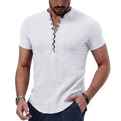 Leinenhemd Herren Baumwolle Langarm Sommerhemd Freizeithemd Regular Fit Shirt Business Freizeit von NIBESSER