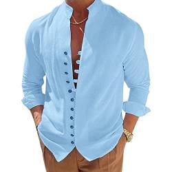 Leinenhemd Herren Baumwolle Langarm Sommerhemd Freizeithemd Regular Fit Shirt Business Freizeit von NIBESSER