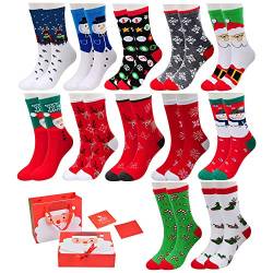 NIBESSER 12 Paar Unisex Weihnachtssocken Warm Christmas Socks Weihnachten Festlicher Baumwolle Socken Mix Design für Damen und Herren von NIBESSER
