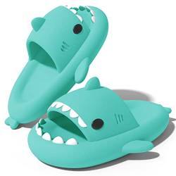 NIBESSER Damen Hai Hausschuhe Shark Slides Herren Shark Slippers Lustige Rutschfest Cloud Unisex Slides Badelatchen Badeschuhe Open Toe Shark Badeschlappen Strand Sommer(Grün,40/41EU,3.5CM) von NIBESSER