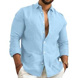 NIBESSER Leinenhemd Herren Langarm Sommer Freizeithemd Casual Leinen Bluse Stehkragen Hemd Baumwolle Langarmhemd Cardigan Sommerhemd Strand Henley Shirt von NIBESSER