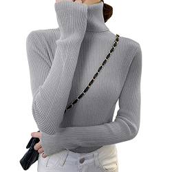 NIBESSER Rollkragenpullover Damen Basic Elastisch Sweater Weich Gerippt Strickpulli Warm Langarmshirt Casual Sweater Pulli Slim Fit Langarm Strickpullover Herbst Winter Grau von NIBESSER