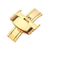 NIBOTT 316L Metall Edelstahl Doppelpresse Schmetterlingsschnalle 14 16 18 20 22 24mm Universal Watch Schnalle Fit for Tissot Fit for Armani Grad (Color : 16mm Gold) von NIBOTT