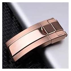 NIBOTT Edelstahl Pull-Uhr-Schließer Fit for Rolex Fit for Tag-Tona-Sub-Mariner GMT-Serie Schnalle-Uhr-Zubehör Metall-Uhr-Bandverschluss (Color : ROSE GOLD, Size : 9X9mm) von NIBOTT