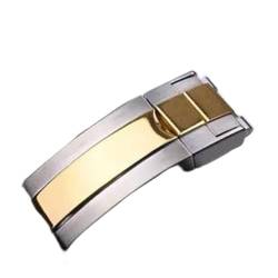 NIBOTT Edelstahl Pull-Uhr-Schließer Fit for Rolex Fit for Tag-Tona-Sub-Mariner GMT-Serie Schnalle-Uhr-Zubehör Metall-Uhr-Bandverschluss (Color : SILVER GOLD, Size : 9X9mm) von NIBOTT
