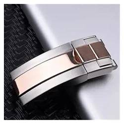 NIBOTT Edelstahl Pull-Uhr-Schließer Fit for Rolex Fit for Tag-Tona-Sub-Mariner GMT-Serie Schnalle-Uhr-Zubehör Metall-Uhr-Bandverschluss (Color : SILVER ROSE GOLD, Size : 9X9mm) von NIBOTT