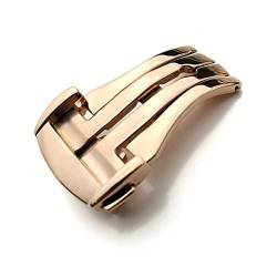 NIBOTT Edelstahl Watch Bands Schnalle Fit for OMG Uhrenarmband Schmetterlingsverschluss Verwendung auf Ledergummi Uhrenband 14mm 16mm 18mm 20mm schwarz (Color : RoseGold Deployment, Size : 18mm) von NIBOTT