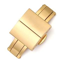 NIBOTT Edelstahlband Schnalle Fit for Huawei Fit for Garmin Fit for Fossi 16 18 20 22mm Doppelpresse Schmetterlingsschnalle Feste Farbe Metall Uhrenverschluss (Color : Gold 20mm) von NIBOTT