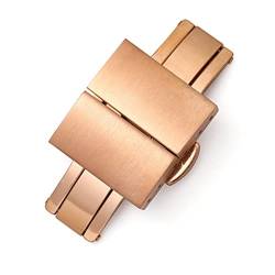 NIBOTT Edelstahlband Schnalle Fit for Huawei Fit for Garmin Fit for Fossi 16 18 20 22mm Doppelpresse Schmetterlingsschnalle Feste Farbe Metall Uhrenverschluss (Color : Rose Gold 22mm) von NIBOTT