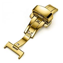 NIBOTT Edelstahlschnalle for Uhrenband 12mm 14mm 16mm 18mm 20mm 22mm Schmetterlingsbereitstellungsverschluss Automatische doppelte Druckknopf (Color : Gold, Size : 12mm) von NIBOTT