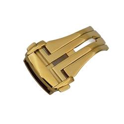 NIBOTT Polierte Edelstahl-Bereitstellungsuhr-Taste-Knopf-Schnalle-Silber-Uhr-Bandband-Klappschliff-Verschlusskoffer for (Color : Gold, Size : 20mm) von NIBOTT