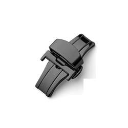 NIBOTT T02 316L. Halbautomatischer Doppelklick-Schmetterlingsschnalle-Uhr Push-Taste Falten-Bereitstellungs-Verschluss Silber Armbandband 12-24mm (Color : Black, Size : 18mm) von NIBOTT