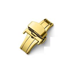 NIBOTT T02 316L. Halbautomatischer Doppelklick-Schmetterlingsschnalle-Uhr Push-Taste Falten-Bereitstellungs-Verschluss Silber Armbandband 12-24mm (Color : Gold, Size : 10mm) von NIBOTT