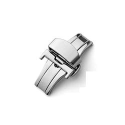 NIBOTT T02 316L. Halbautomatischer Doppelklick-Schmetterlingsschnalle-Uhr Push-Taste Falten-Bereitstellungs-Verschluss Silber Armbandband 12-24mm (Color : Silver, Size : 10mm) von NIBOTT
