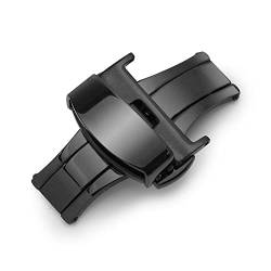 NIBOTT T02 Automatisches Doppelklick-Schmetterlingsschnalle-Uhr-Push-Tasten-Falten-Bereitstellungs-Verschluss Silber-Armbanduhr-Klammer 12-24mm (Color : Black, Size : 12mm) von NIBOTT