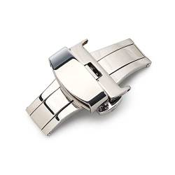 NIBOTT T02 Automatisches Doppelklick-Schmetterlingsschnalle-Uhr-Push-Tasten-Falten-Bereitstellungs-Verschluss Silber-Armbanduhr-Klammer 12-24mm (Color : Silver, Size : 16mm) von NIBOTT