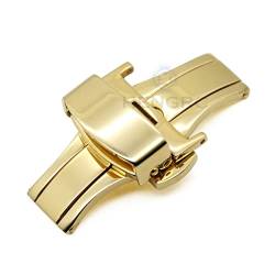 NIBOTT Uhrenarmbandschnalle 16 18 20 22 24mm 316L Edelstahl Silber Black Watchbands Gurt Doppel Push-Implementierungsverschluss (Color : Gold, Size : 16mm) von NIBOTT