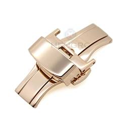 NIBOTT Uhrenarmbandschnalle 16 18 20 22 24mm 316L Edelstahl Silber Black Watchbands Gurt Doppel Push-Implementierungsverschluss (Color : Rose Gold, Size : 22mm) von NIBOTT