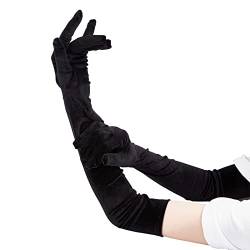 NICENEEDED 1 Paar Lange Schwarze Samthandschuhe, Ellbogenlange Opern-Abendparty-Handschuhe, Super Lange, Dehnbare Flapper-Handschuhe Für Frauen, Mädchen, Abschlussball, Cosplay, Kostümzubehör von NICENEEDED