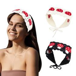 NICENEEDED 2 Stück Gehäkeltes Haarband Mit Pilzmuster, Haar-Bandanas-Stirnbänder Aus Gestricktem Stoff, Handgefertigter, Verstellbarer Haarschmuck-Schal Für Damen Und Mädchen, Haardekoration von NICENEEDED