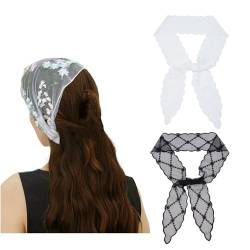 NICENEEDED 3-Teiliges Halstuch-Set Mit Transparentem Tüll-Stirnband, Vintage Mesh Blumenkopf Wickelschal, Spitzen-Haarschmuckbänder, Kopfbedeckungen Für Frauen Und Mädchen, Haarschmuck von NICENEEDED