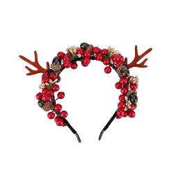 NICENEEDED Geweih-Ohren-Kopfbedeckung, Kegel-Reifen, Beerenweihnachtlicher Verstellbarer Kopfschmuck, Kieferngeweih-Hirsch-Mädchen-Beeren-Stechpalmen-Feiertags-Haarschmuck Für Weihnachten von NICENEEDED