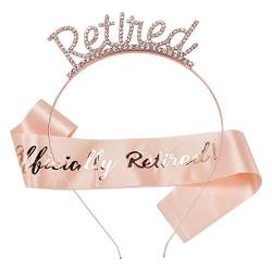 NICENEEDED Offizielles Ruhestands-Party-Set, Rose Gold Tiara Crown & Pink Belt Mit Goldenem Schriftzug, Retired Strass Stirnband Schärpe Für Frauen Party Supplies Gifs von NICENEEDED