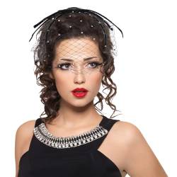 NICENEEDED Schwarzes Tüll-Stirnband, Glitzernder Strass-Mesh-Schleier-Kopfreifen Mit Schleife, Kristallbraut-Hochzeits-Kopfschmuck von NICENEEDED