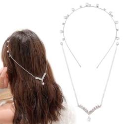 NICENEEDED Silberfarbenes Perlen-Kristall-Quasten-Stirnband, Bohe Sparkle Strass-Schmuck-Kopfschmuck Mit Anhänger, Schillernder Diamant-Braut-Hochzeitskostüm-Kopfreifen Für Frauen Und Mädchen von NICENEEDED