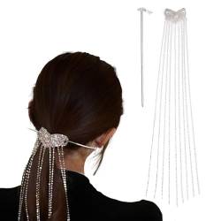 NICENEEDED Sparkle Heart Strass Haarstäbchen, Haarspange Mit Glitzernden Kristallen Und Langen Quasten, Dazzlingly Diamond Chignon Buns Halter Clips Für Frauen Und Mädchen von NICENEEDED