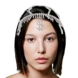 NICENEEDED Vintage Strass-Kopfkettenkappe, Sparkle Diamond Masquerade Headpieces Cap Mit Dollar-Kristallanhänger, Schillernde Quasten-Kopfbedeckungskette Für Frauen Und Mädchen von NICENEEDED