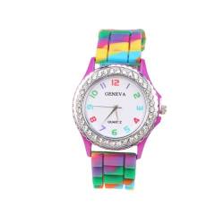 NICERIO Silikon Uhren für Frauen/Mädchen - Strass Regenbogen Farbe Jelly Quarzuhr - Weiß, Bild 2, 23*4cm, Gurt von NICERIO