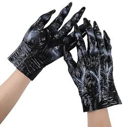 Cosplay Wolf Klauen Krallen Handschuhe Horror Werwolf-Klauen Kostümzubehör Ghostcrawler Handschuhe Tatzen Kostüm Zubehör Geschenk Party Dressing Prop für Fasching, Halloween (Black Wolf Glove) von NICEYEA