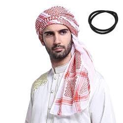 NICEYEA Arab Muslim Schal mit Wrap/Aqel Seil Arabian Headwear Keffiyeh Kafiya Wrap Kopfbedeckung Kopf Wraps Igal Hauptkleid Arab Egal Agal Wüste Kabel Hut-Kopf-Ring für Saudi-Arabien Dubai UAE Reisen von NICEYEA