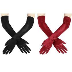 NICEYEA Damen Lange Abendhandschuhe 1920er Satin Handschuhe Vintage Braut Hochzeits Handschuhe Ellenbogen Handschuhe für Oper Klassisch Festlich Karneval Party von NICEYEA