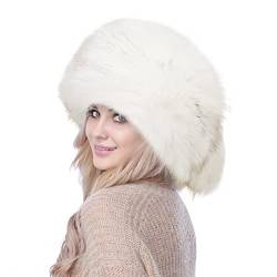 NICEYEA Damen Pelzmütze Fellmütze Russische Kunstpelzmütze Ohrenwärmer Faux Fuchs Warm Wintermütze Pompom Weich Stirnband Hut Winter Ski Fellimitat Schwanzkappe-Eleganter Kosakenstil von NICEYEA