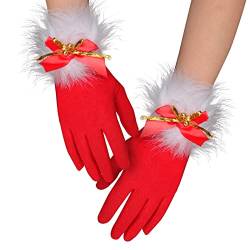 NICEYEA Damen Weihnachtenhandschuhe Winter Warm Santa Rot Samt Handschuhe Party Fäustlinge Samt Cosplay Finger Handschuhe Weihnachten Frauenhandschuhe Weihnachtsfrau Kostüm Zubehör, Einheitsgröße von NICEYEA