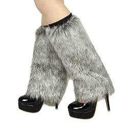 NICEYEA Plüsch Beinwärmer Damen Kunstpelz Beinstulpen Stiefel Stulpen Warme Flauschige Beinlinge Stiefelärmel Stiefelüberzieher Bein Socken Abdeckung Weihnachten, Halloween Kostüm Zubehör Erwachsene von NICEYEA