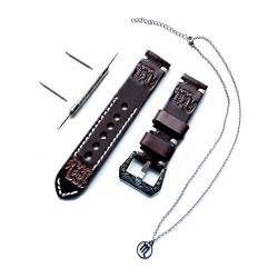 NICKSTON Scorpio Zodiac Set Genuine Brown Leather 22mm Tooled Embossed Crafted Band Strap Bracelet Watch Kit for Watches and 25" Inch Pendant Necklace (2. Silver Color Buckle) von NICKSTON