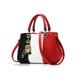 NICOLE & DORIS 2024 Neue Frauen Tasche Damen Leder Handtasche Mode Umhängetasche Mit Pompon abnehmbarem Schultergurt Handtasche Rot von NICOLE & DORIS