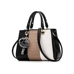 NICOLE & DORIS 2024 Neue Frauen tasche Damen Leder Handtasche Mode Umhängetasche Mit Pompon abnehmbarem Schultergurt handtasche Schwarz von NICOLE & DORIS