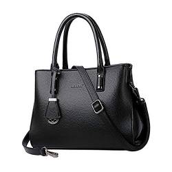 NICOLE & DORIS Damen Handtasche Tote Shopper PU Leder Henkeltasche Multi Pocket Schultertasche Viele Fächer Zip Umhängetasche Mode Arbeit Satchel Schwarz von NICOLE & DORIS