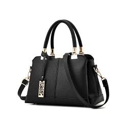 NICOLE & DORIS Damen Handtaschen Elegante Damen Tasche Designe Frauen Umhängetasche PU Weiche Ledertasche Tote Bag Mit Anhänger Schwarz von NICOLE & DORIS